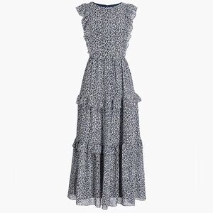 J. Crew Rullfe Dress with Flutter Cap Sleeves, Size 10 Blue And White